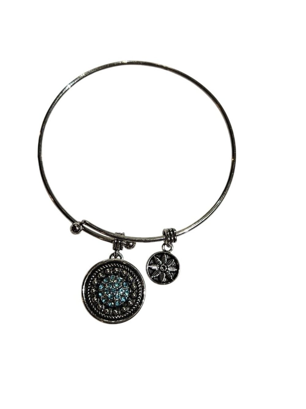 Ginger Snaps Silvertone Charm Bangle Bracelet 1 Charm Blue Rhinestones